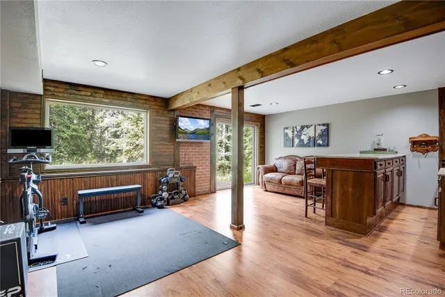 a view of a yard from a balcony