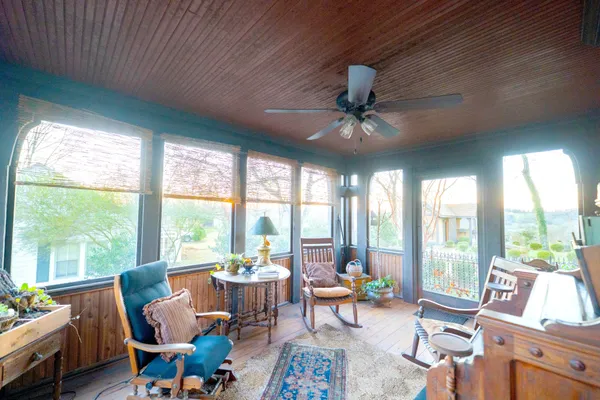 a view of a swimming pool with a patio