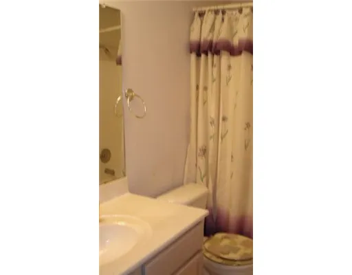 a bathroom with a granite countertop sink a toilet and shower