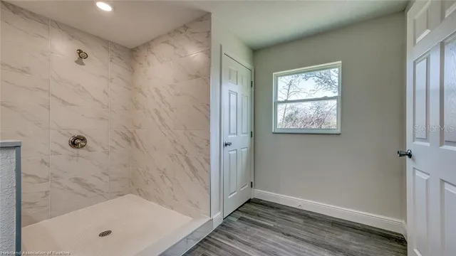 a bathroom with a bathtub