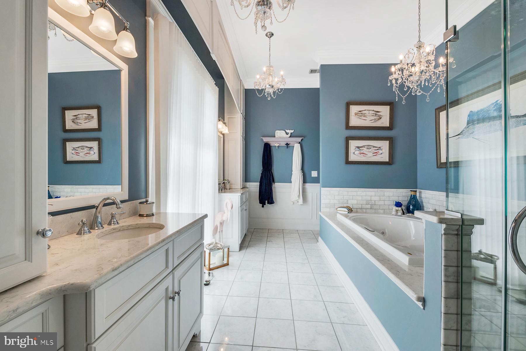 3057 Rundelac Road Annapolis, MD 21403 - Photo 38 of 61 Master bath has marble tile & crystal chandeliers
