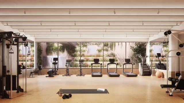 a view of a room with gym equipment