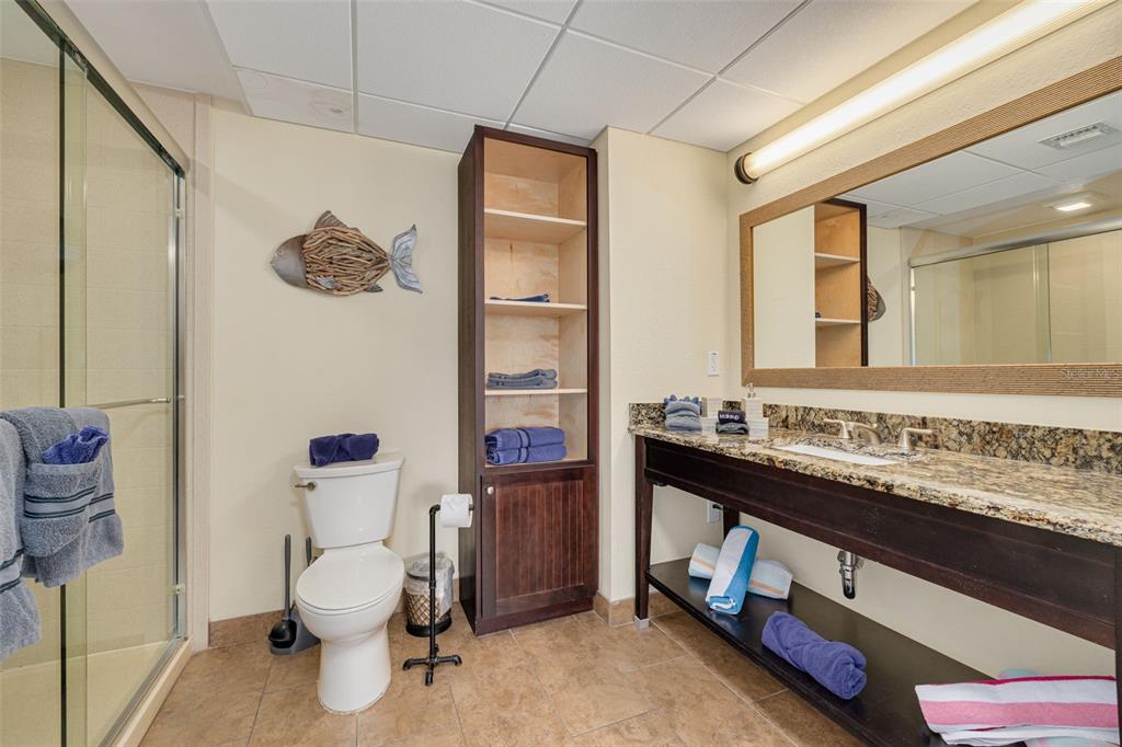 399 2nd Street, Unit 219 Indian Rocks Beach, FL 33785 - Photo 24 of 46 a bathroom with a sink a toilet and a large mirror