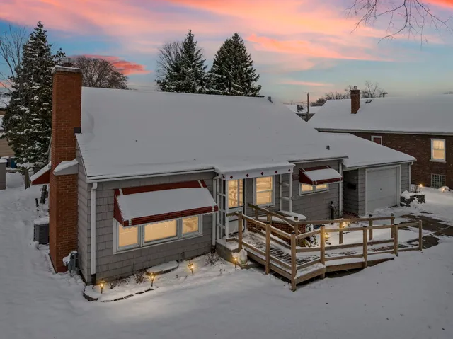 a view of a patio with a fireplace