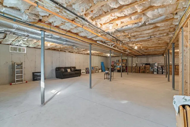a view of a garage with furniture