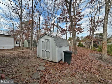 a view of a backyard with large trees