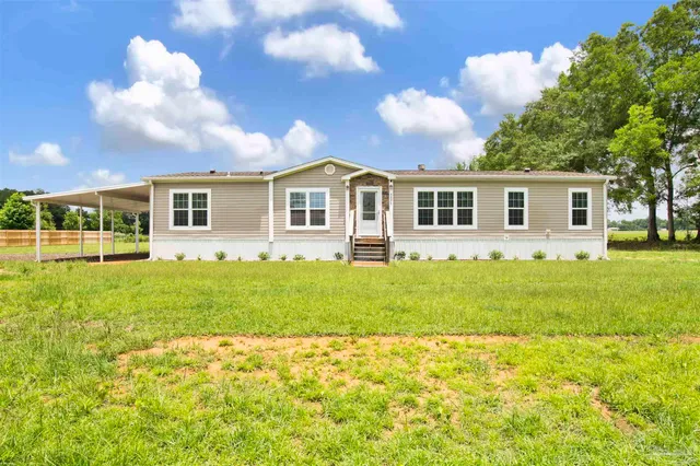 a front view of house with yard and green space