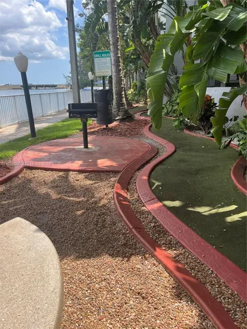 a view of a park with slides