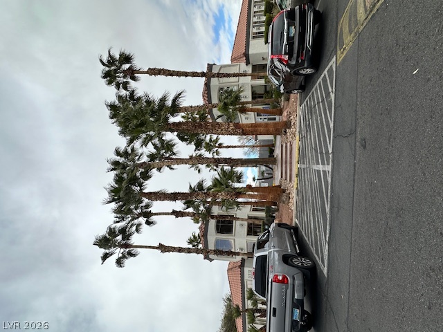 3318 North Decatur Boulevard, Unit 1069 Las Vegas, NV 89130 - Photo 39 of 39 Mature palm trees line a paved parking area, complementing the building's exterior.