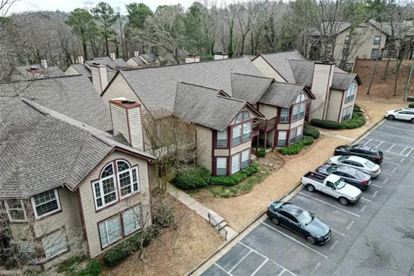 a aerial view of a house with garden