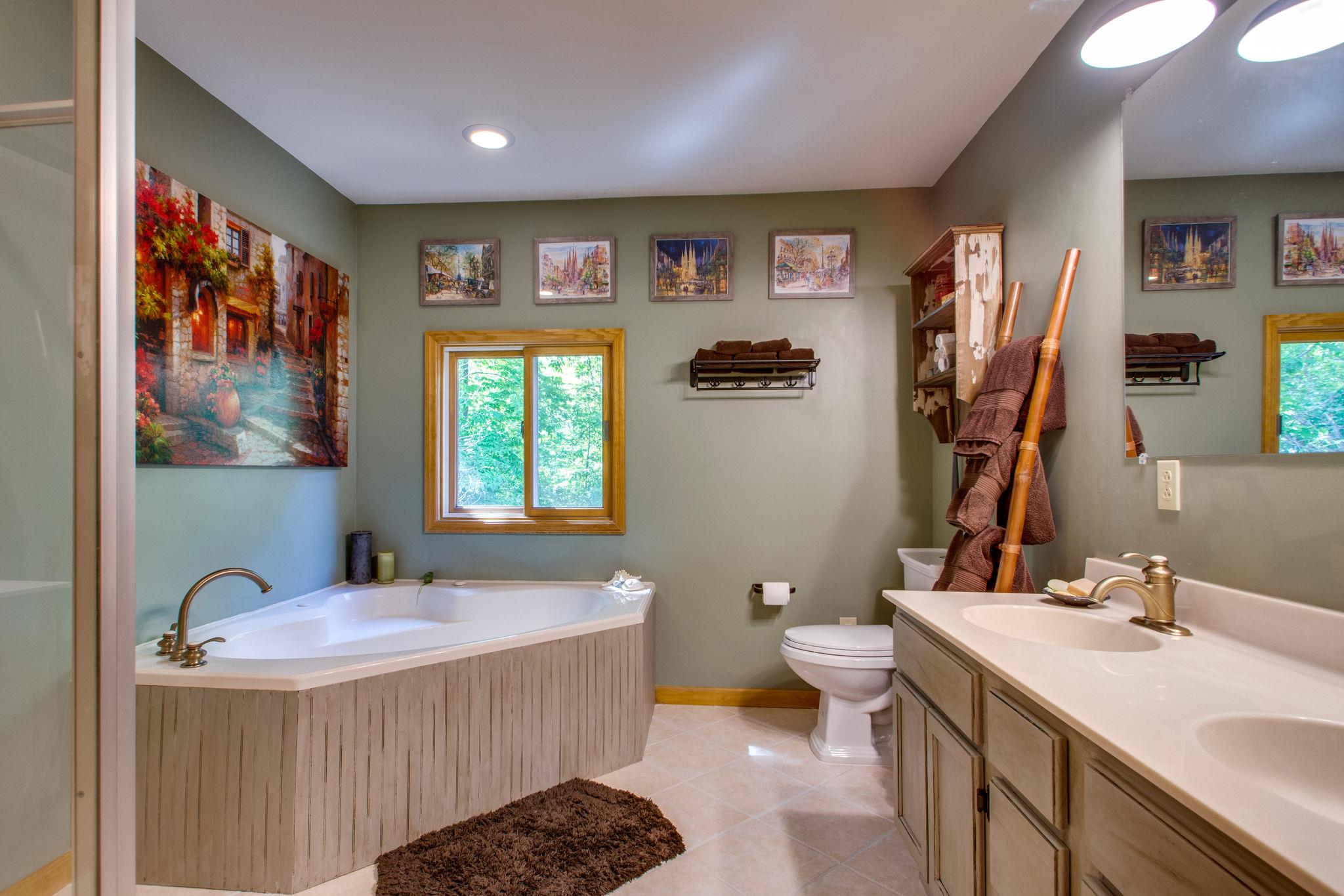 1017 Deer Ridge Road Kingston Springs, TN 37082 - Photo 17 of 29 a bathroom with a sink a toilet and a large mirror