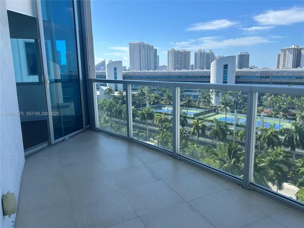 a view of a building from a balcony