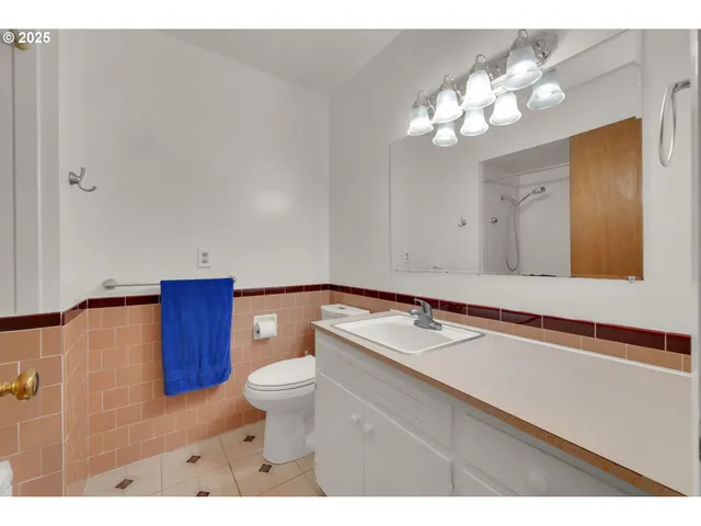 a bathroom with a sink a toilet and a mirror