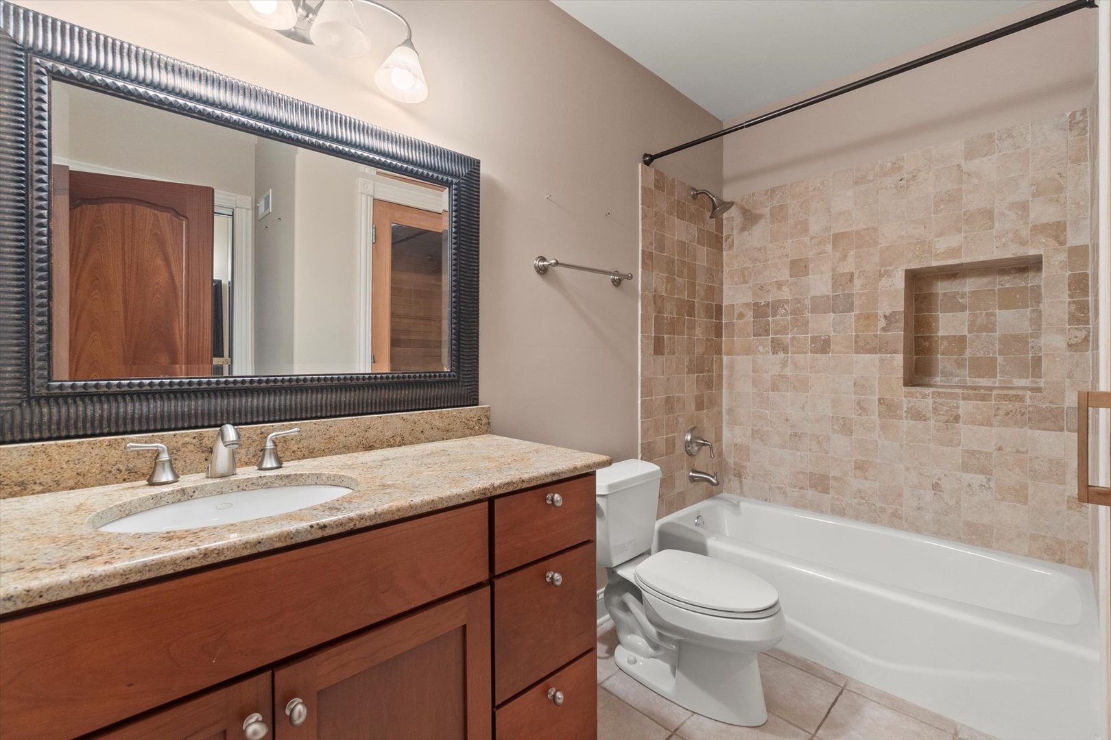 130 Fuller Road Hinsdale, IL 60521 - Photo 22 of 30 a bathroom with a granite countertop sink toilet and shower