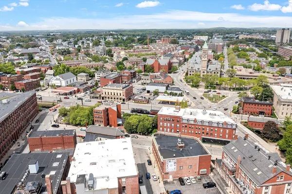 a front view of a building with street view