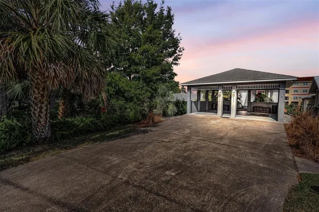 a view of a building with a street