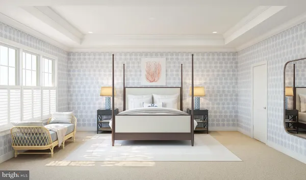 a spacious bedroom with a bed and a couch