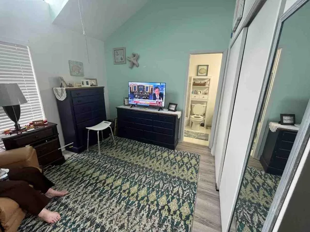 a living room with furniture and a rug