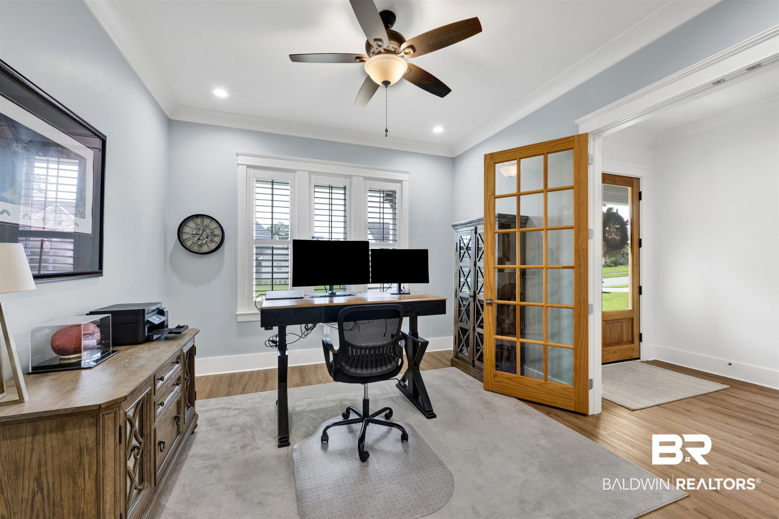 21702 Pillars Street Fairhope, AL 36532 - Photo 5 of 54 Dining Room used as office space featuring wood-finish flooring, recessed lighting, and a ceiling fan with light fixture