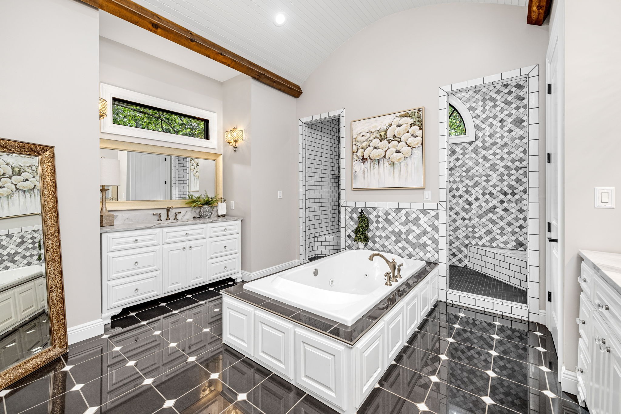 74 Pine Lake Road Summertown, TN 38483 - Photo 31 of 90 a bathroom with a sink a mirror and a shower