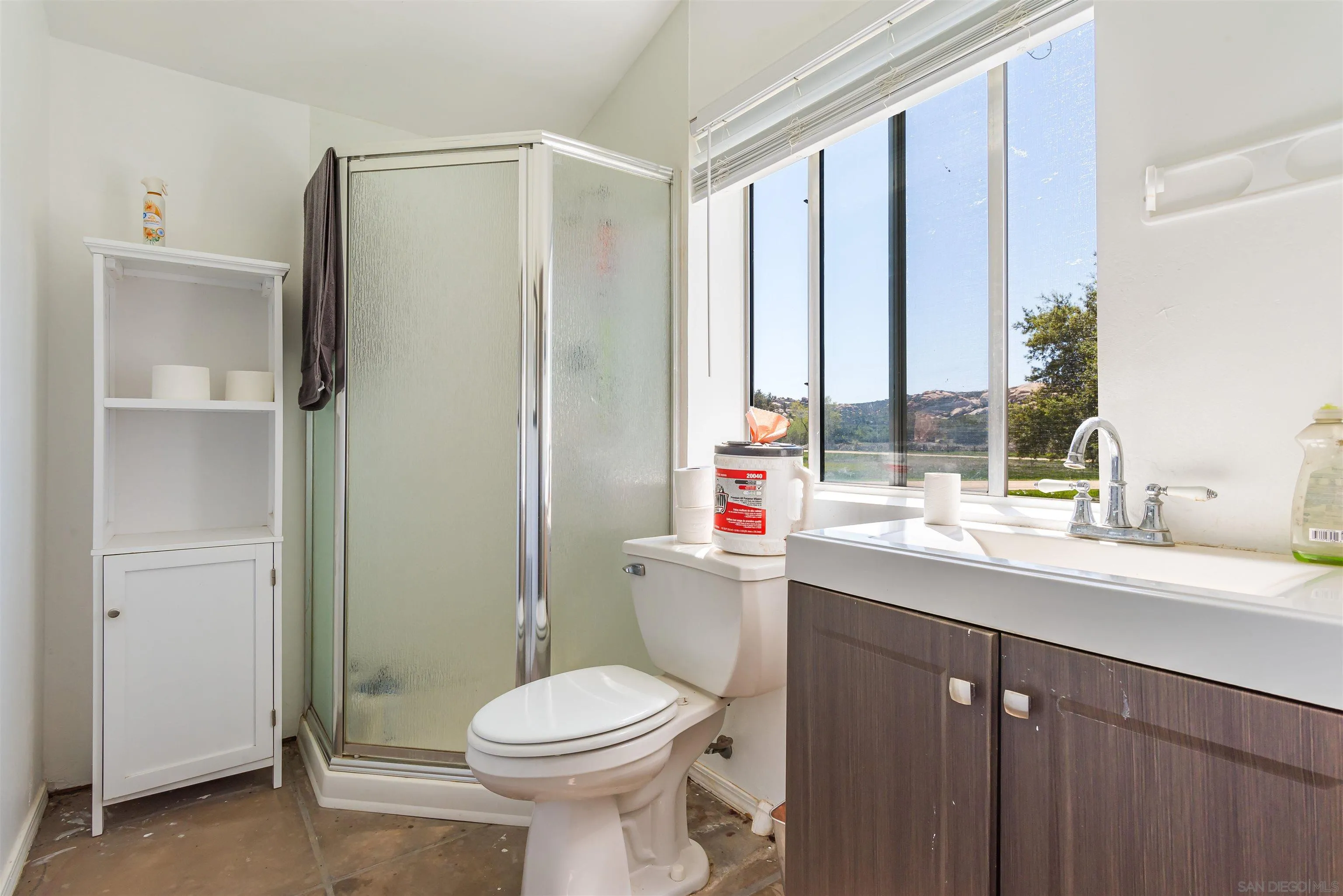 19150 High Glen Road Alpine, CA 91901 - Photo 51 of 56 a bathroom with a sink a toilet and shower