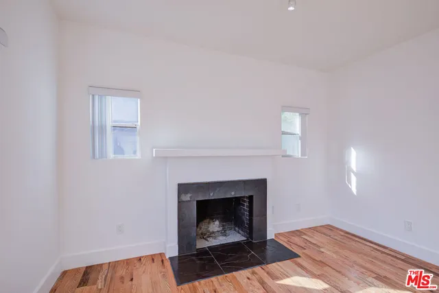 a living room with a fireplace