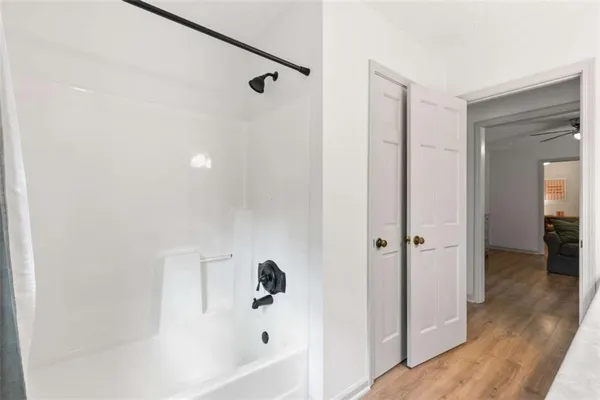 a bathroom with a bathtub