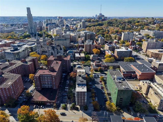an aerial view of a city