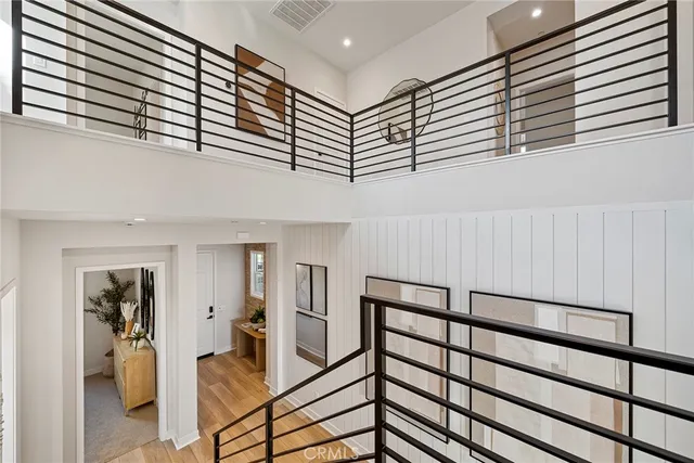 a view of a hallway with workspace