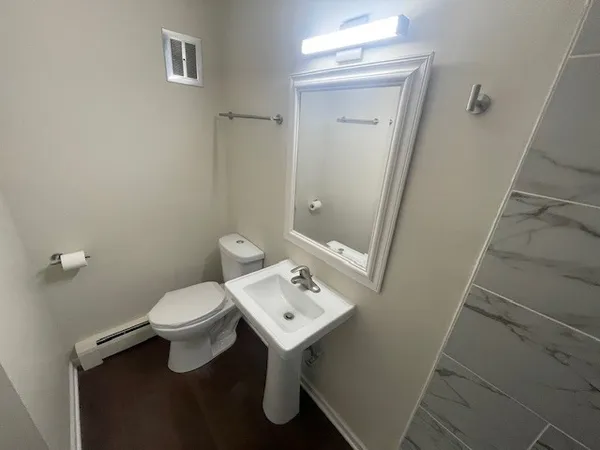a bathroom with a bathtub