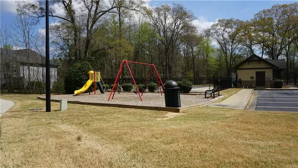 a view of a park with slide