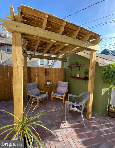 a backyard of a house with outdoor seating