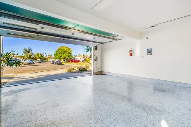 a view of a backyard with plants and trees
