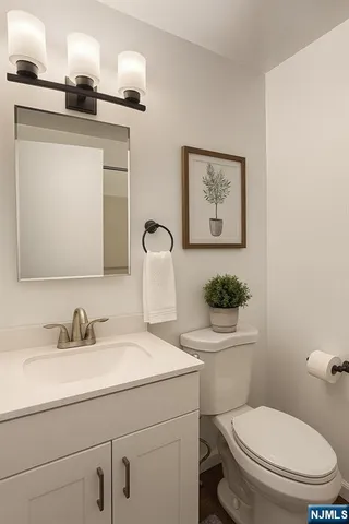a bathroom with a toilet a sink and mirror