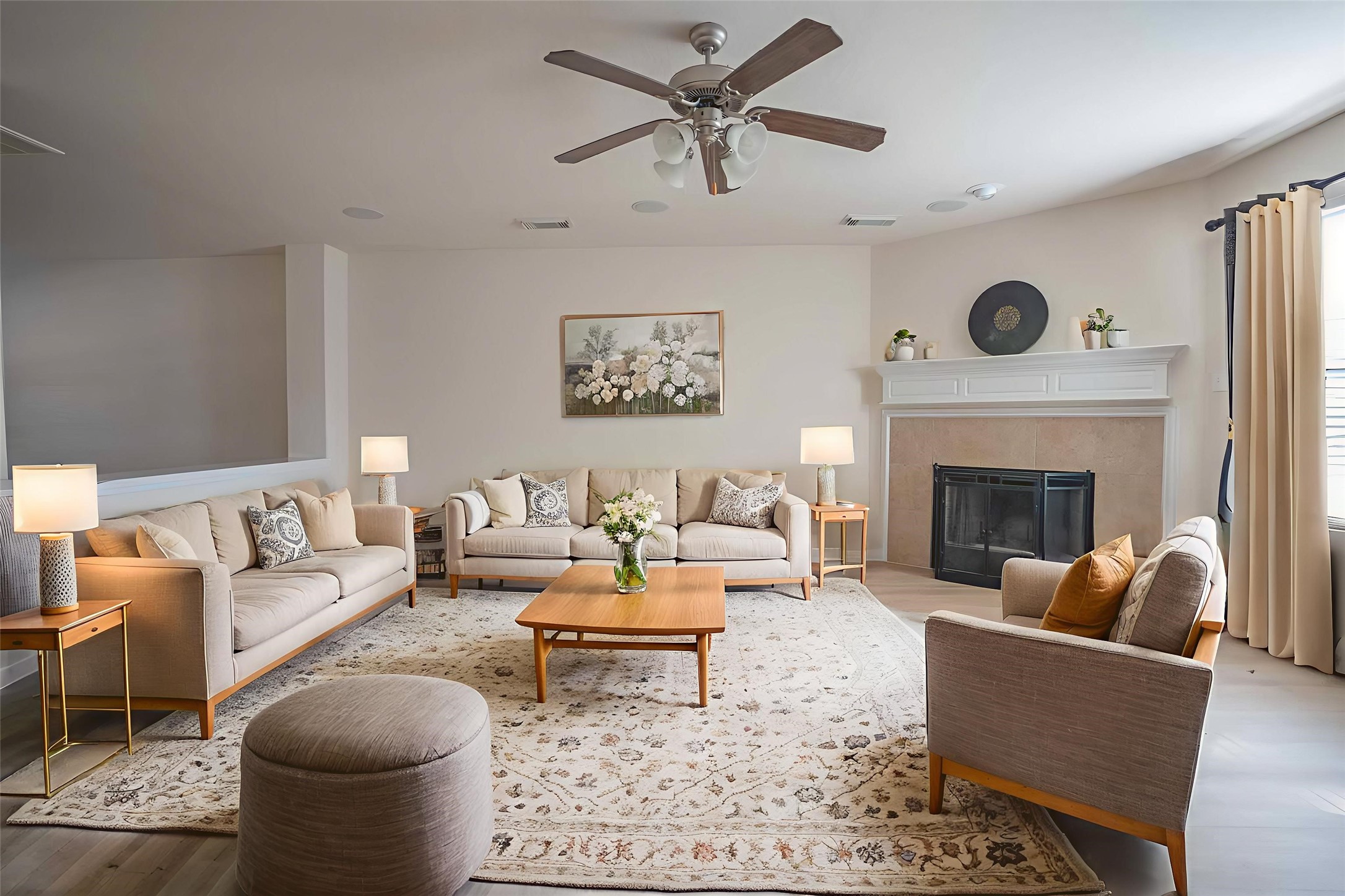 6403 Lost Timber Lane Houston, TX 77066 - Photo 8 of 34 a living room with furniture a rug and a fireplace