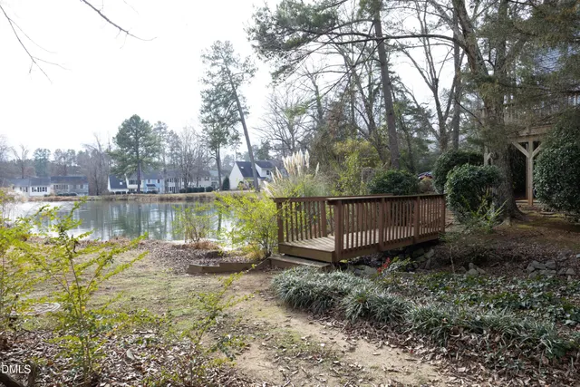 a garden view with a lake view