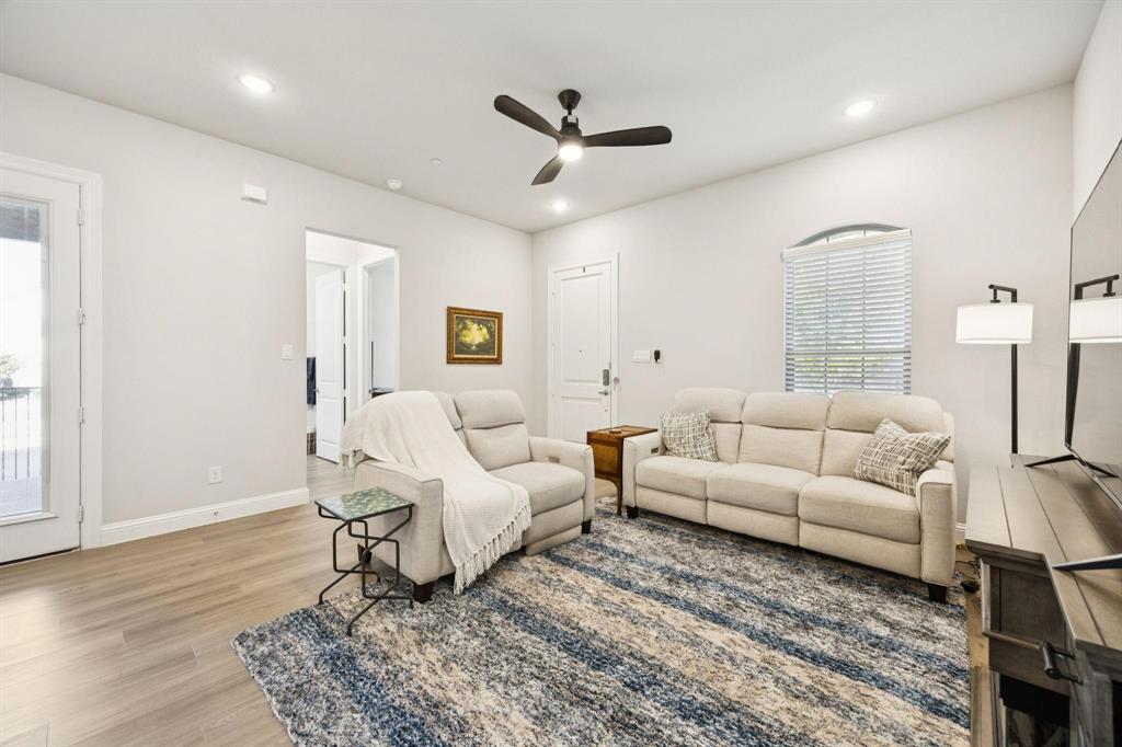 6500 Bold Ruler Lane North Richland Hills, TX 76180 - Photo 10 of 32 Living room with light wood-type flooring, a ceiling fan, and recessed lighting