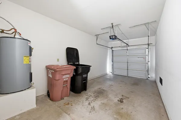 a view of a garage with storage
