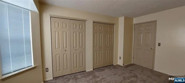 a view of an empty room with closet area