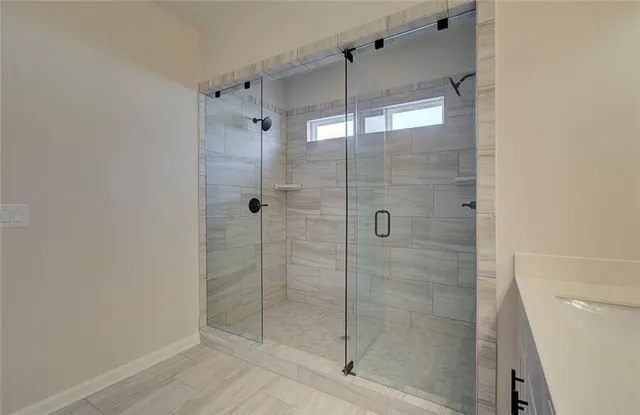 a bathroom with a shower