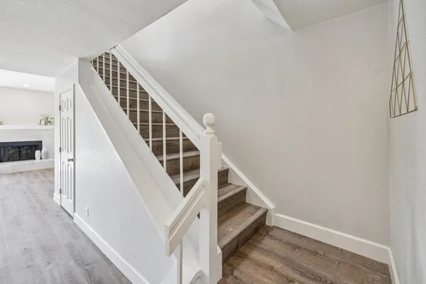 a bedroom with a bed and a potted plant