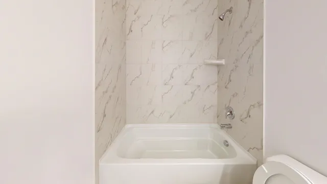 a bathroom with a bathtub