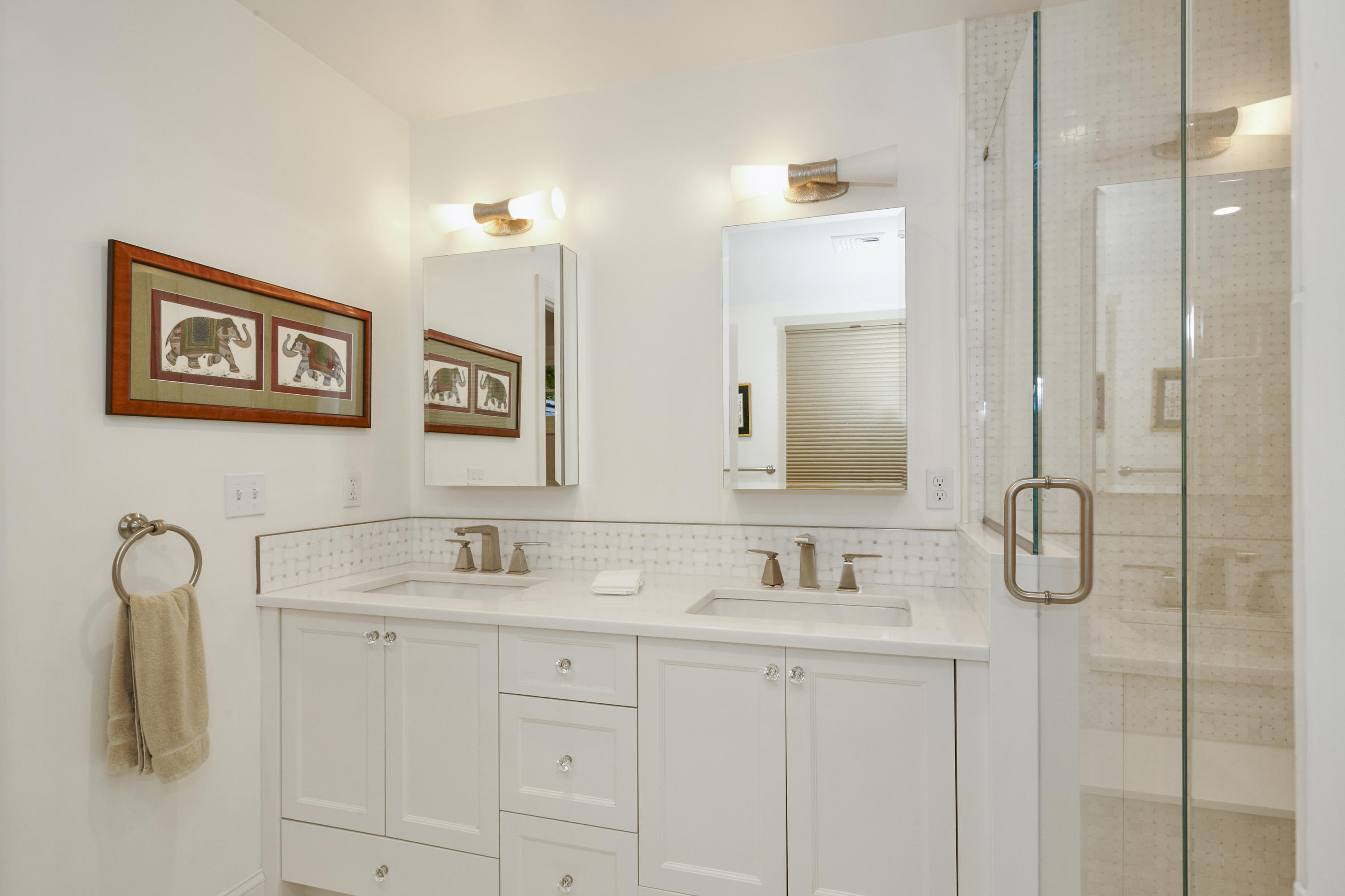 20 Homestead Road Darien, CT 06820 - Photo 32 of 48 a bathroom with a granite countertop sink and a mirror