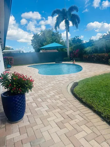 a view of a garden with a chair
