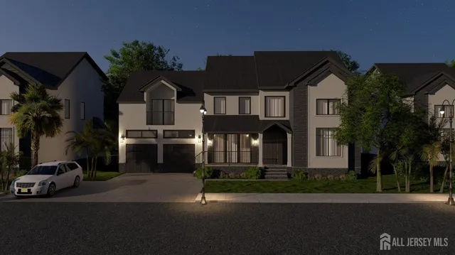 a front view of a house with a garden