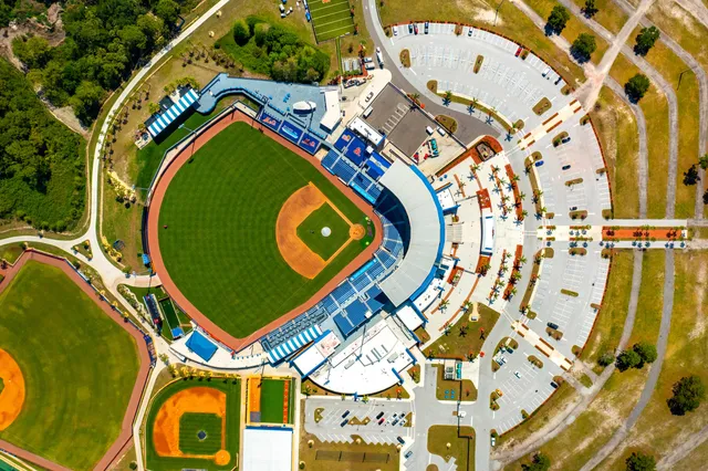 an aerial view of a swimming pool