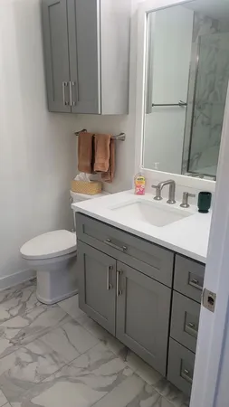 a bathroom with a sink toilet and vanity