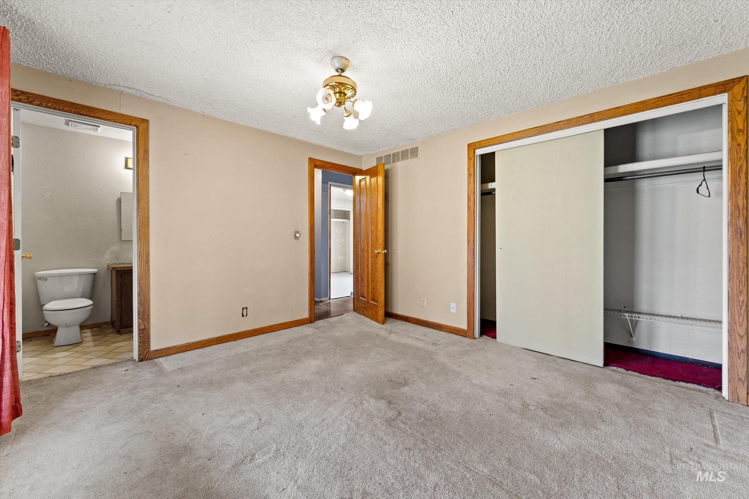 6267 Deer Flat Road Nampa, ID 83686 - Photo 11 of 50 Unfurnished bedroom featuring light carpet, a textured ceiling, a closet, and ensuite bath