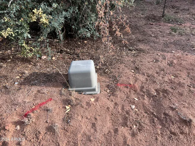 a view of a dry yard with a sink