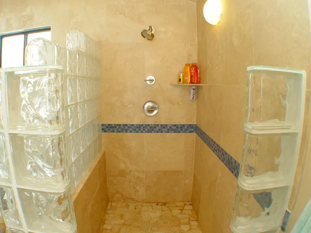a bathroom with a shower